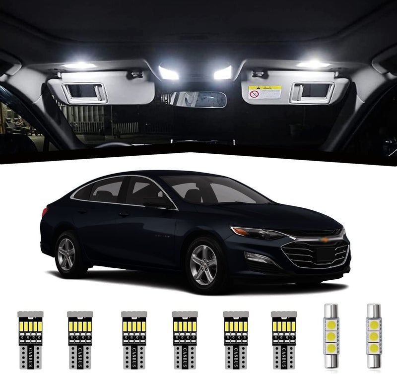 طقم أضواء LED داخلية من AWALITED مكون من 12 قطعة لسيارة شيفروليه ماليبو، لمبات خريطة وسقف فائقة السطوع، بديل لعام 2013 2014 2015 2016 2017 2018 2019 2020 لجميع طرازات شيفروليه ماليبو