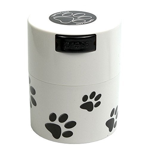 TIGHTPAC Pawvac 3 Ounce Vacuum Sealed Pet Food Storage Container; White Cap & Body/Black Paws - Image 1