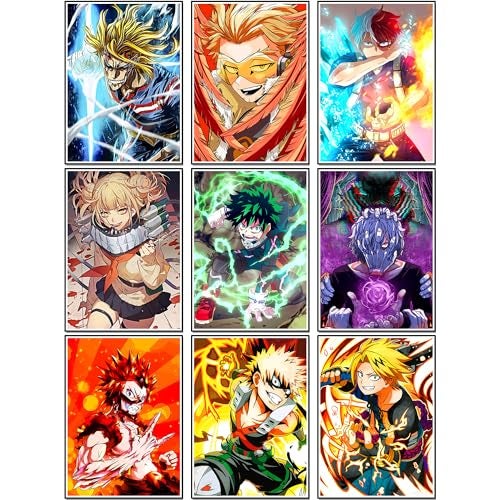 Thepaper9store Paper9store Pack of 9 - Anime Posters self-Adhesive Anime Wall Poster for Room, Size A4 Self-Adhesive 300 GSM Thick matt Poster (My Hero Academia) - Image 1