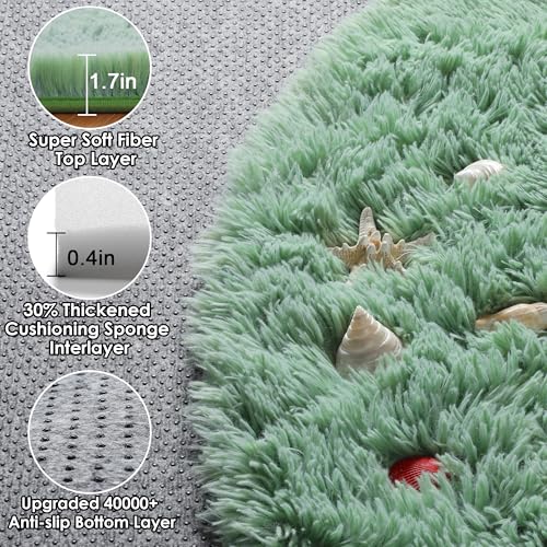 ONASAR Sage Green Round Area Rug 4ft, Fluffy Soft Bedroom Circle Rugs for Kids Girls Boys Teen Dorm Room, Cute Furry Plush Shaggy Carpet for Nursery Living Room Playroom Christmas Home Decor - Image 2