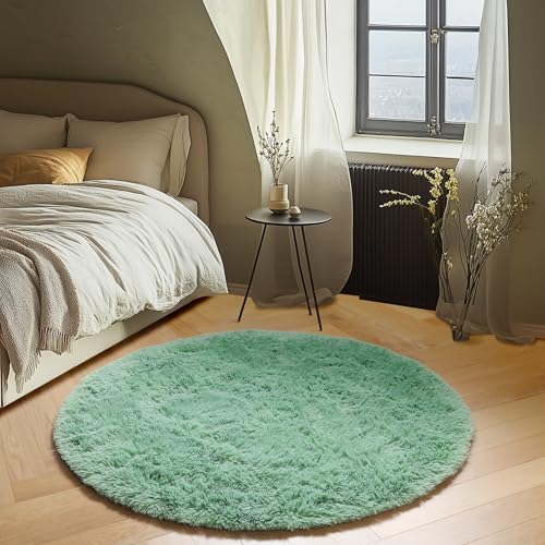 ONASAR Sage Green Round Area Rug 4ft, Fluffy Soft Bedroom Circle Rugs for Kids Girls Boys Teen Dorm Room, Cute Furry Plush Shaggy Carpet for Nursery Living Room Playroom Christmas Home Decor - Image 3