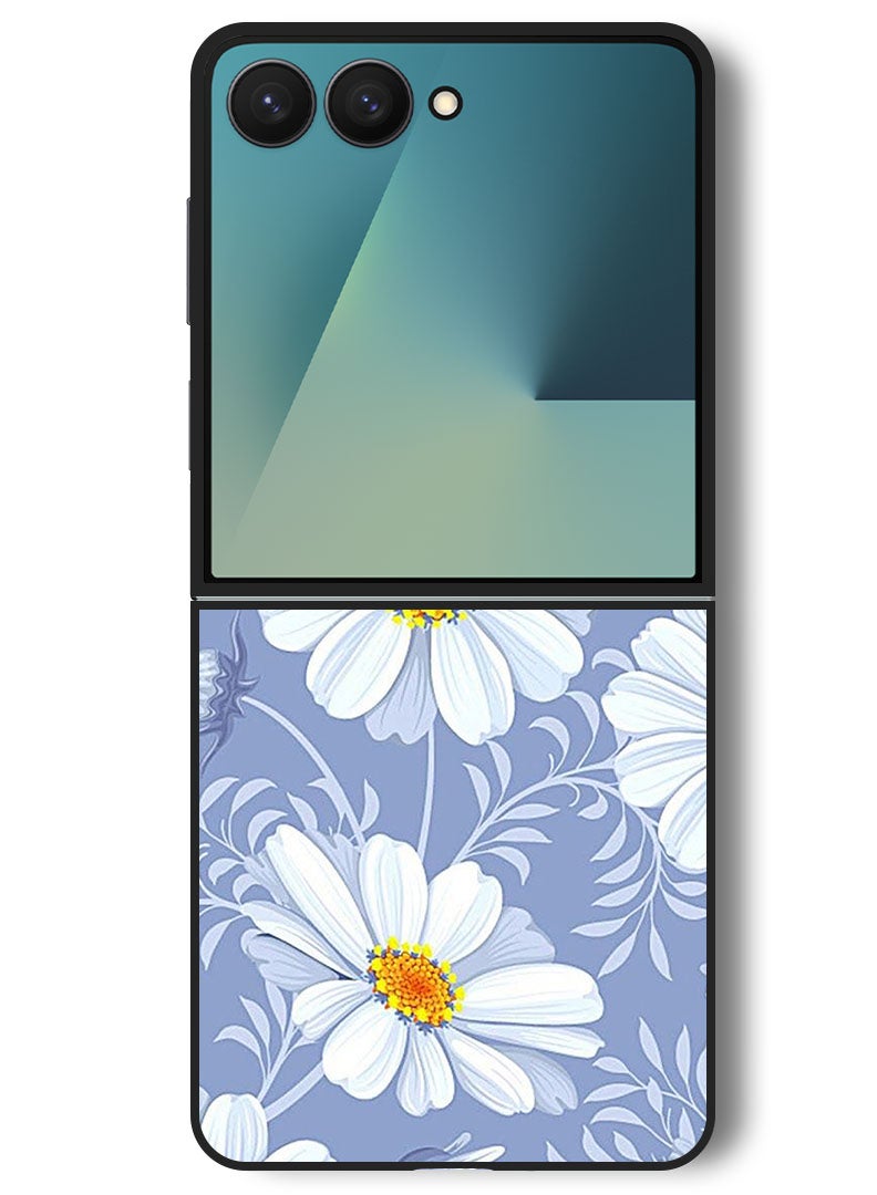 Theodor Case Compatible with Samsung Galaxy Z Flip 7 - 6.9 Inch Protection Shockproof Bumper Cover White Yellow Flower - Image 1