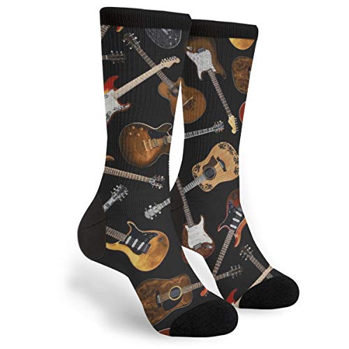 FREEHOTU Guitars Black Casual Cool 3D Printed Crazy Funny Colorful Fancy Novelty Graphic Crew Tube Socks - Image 1