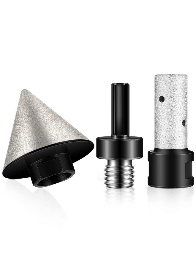 Lothee 3 Pcs Diamond Beveling Chamfer Bits with 5/8-11 in Thread Adapter Diamond Milling Bits for Existing Holes Enlarging Shaping Trimming in Tile Marble Glass (Black, 1-7/8 Inch) - Image 1