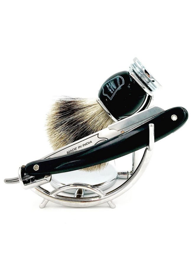 taconic shave Chrome Razor And Shaving Brush Stand - Holds Straight Edge Razors, Barber Razors, Long Handle Double Edge Safety Razors, Cartridge Razors & Shave Brush  - Image 2