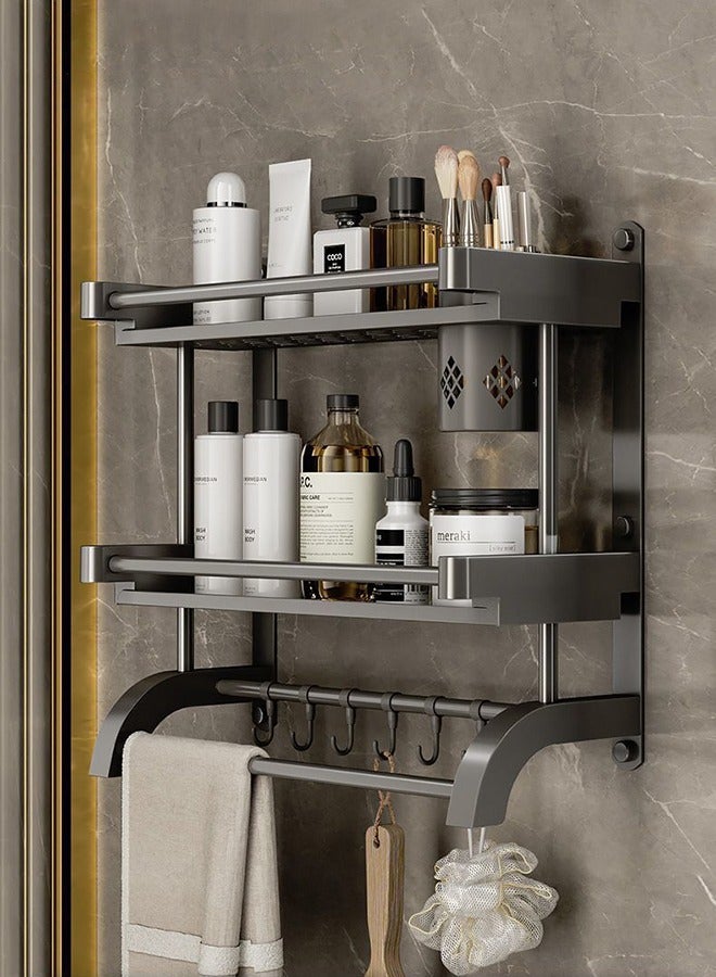 XiuWoo 2-Tier Wall Mounted Bathroom Rack with Towel Bar Hooks Shower Storage Organizer  Shelf for Bathroom - Image 1