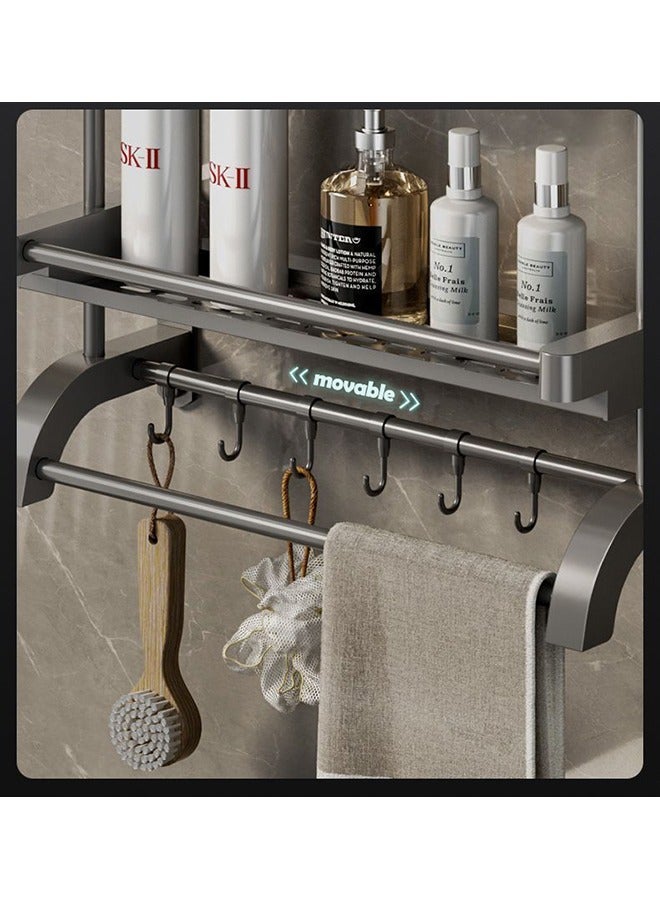 XiuWoo 2-Tier Wall Mounted Bathroom Rack with Towel Bar Hooks Shower Storage Organizer  Shelf for Bathroom - Image 4