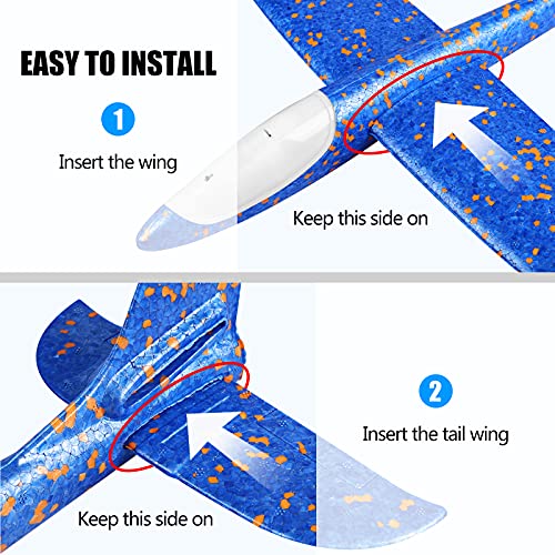 CUKU 2 Pack LED Light Airplane175 Large Throwing Foam Plane2 Flight Mode Glider PlaneFlying Toy for KidsGifts for 3 4 5 6 7 8 9 Years Old BoyOutdoor Sport Toys Birthday Party Favors Foam Airplane - Image 5