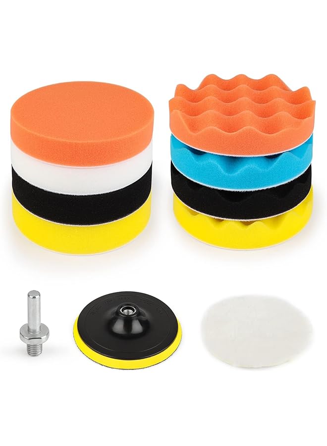 Generic Polishing Pads For Car 11Pcs Drill Polisher Sponge Buffing Pads Car Polishing Kit With Drill Adapter Car Care Waxing Buffing Pads For Car Polisher Buffer Attachment  - Image 1