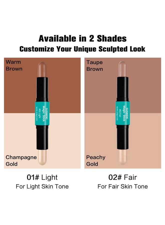 SUSIKEKI Contour Stick 2Pcs Dualended Highlighter Makeup Pen & Contouring Stick For Face Shaping Long Lasting Waterproof Cream Bronzer & Highlight Sticks Make Up Kit For All Skin Tones (01 + 02) - Image 3