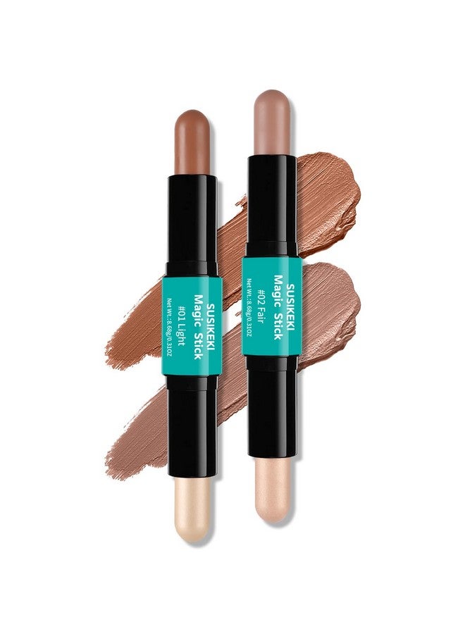 SUSIKEKI Contour Stick 2Pcs Dualended Highlighter Makeup Pen & Contouring Stick For Face Shaping Long Lasting Waterproof Cream Bronzer & Highlight Sticks Make Up Kit For All Skin Tones (01 + 02) - Image 1