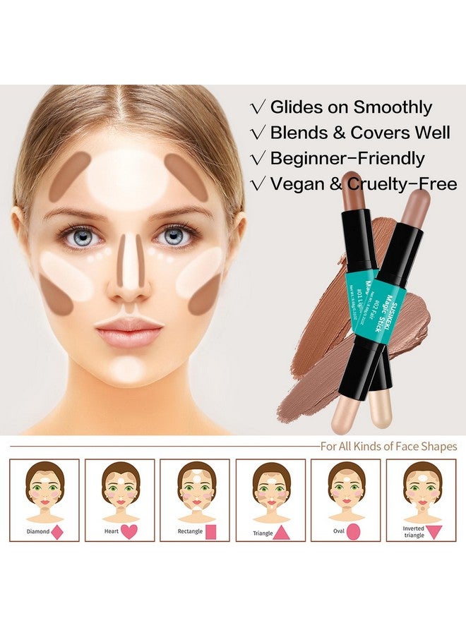 SUSIKEKI Contour Stick 2Pcs Dualended Highlighter Makeup Pen & Contouring Stick For Face Shaping Long Lasting Waterproof Cream Bronzer & Highlight Sticks Make Up Kit For All Skin Tones (01 + 02) - Image 4