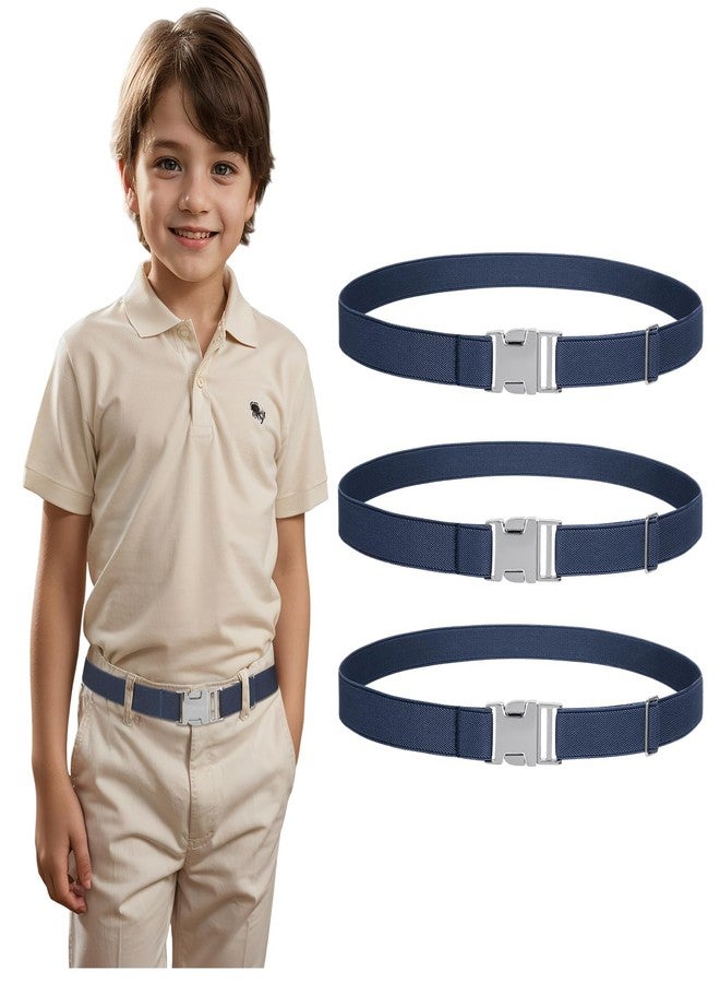 VONMELLI 3 Pack Elastic Stretch Belts Kids Toddler Belt Adjustable Uniform Belt for Boys and Girls Blue+Blue+Blue - Image 1