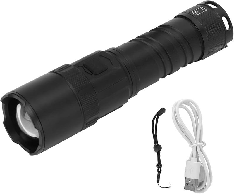 USB Rechargeable Aluminum Flashlight Ultra Bright Adjustable Focus with Power Display for Camping Hiking Emergency - Image 2