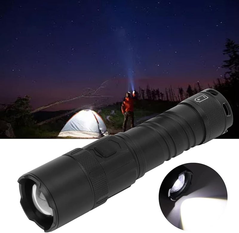 USB Rechargeable Aluminum Flashlight Ultra Bright Adjustable Focus with Power Display for Camping Hiking Emergency - Image 4