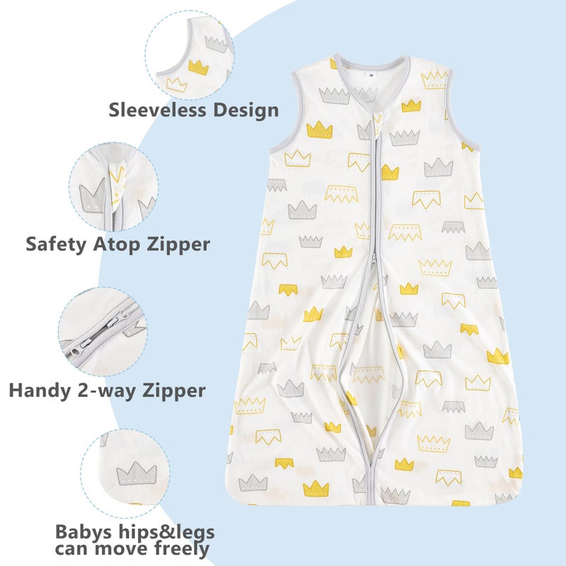 TILLYOU 2 Pack Baby Sleep Sack 12-18 Months 100% Cotton Wearable Blanket 0.5 TOG Sleeveless Summer Sleep Sacks with 2-Way Zipper, Gray Crown - Image 5