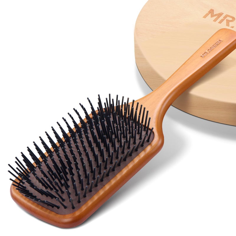 MrGreen MRGREEN Hair Brush Natural Maple Wide Board Massage Scalp Comb Air Cushion AntiStatic Detangle Brush For Curly Long Hair Both Women Men Small 