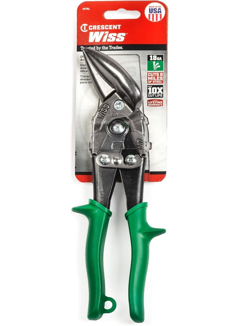 Crescent Wiss MetalMaster Offset Straight & Right Cut Aviation Snips - Heavy-Duty Metal Cutter with Spring-Loaded Return - Premium Hand Tool - M7R - 9-1/4", Green - Image 2