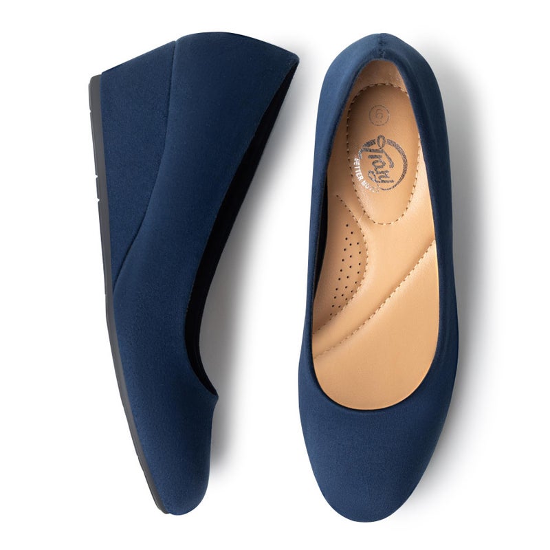 Trary Navy Blue Women's Wedges Heels for Women Pumps Round Toe Mid Heels Comfortable Closed Toe Dressy Shoes Women Pumps Wedge Dress Shoes for Wedding Work Office Party 1.8 Inches - Image 4