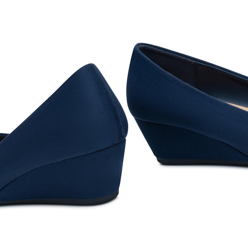 Trary Navy Blue Women's Wedges Heels for Women Pumps Round Toe Mid Heels Comfortable Closed Toe Dressy Shoes Women Pumps Wedge Dress Shoes for Wedding Work Office Party 1.8 Inches - Image 3