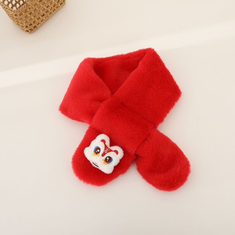 New Year Children'S Scarf Chinese Red Red Imitation Rabbit Fur Scarf Tiger Year Baby Festive Scarf New Year Scarf - Image 1