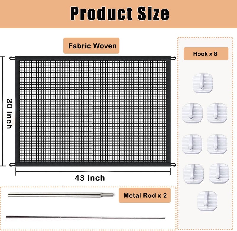 LWFCOEE Mesh Gates for Kids or Pets, Magic Pet Gate for The House, Portable Baby Puppy Safety Fence Guard for Stairs and Doorways, Easy Install Anywhere, 43" W x 30" H, 8 Hooks - Image 2