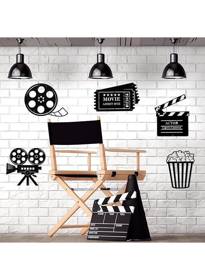 erorex 5 Pieces Movie Theater Decor Home Movie Theater Room Decor Cinema And Popcorn Wall Art Metal Movie Reel Wall Sign Home Theater Action Sign Cinema Movie Film Wall Decoration For Home Party Decor - Image 3