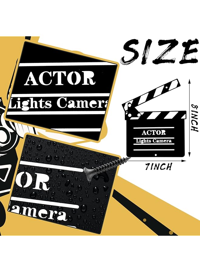 erorex 5 Pieces Movie Theater Decor Home Movie Theater Room Decor Cinema And Popcorn Wall Art Metal Movie Reel Wall Sign Home Theater Action Sign Cinema Movie Film Wall Decoration For Home Party Decor - Image 2