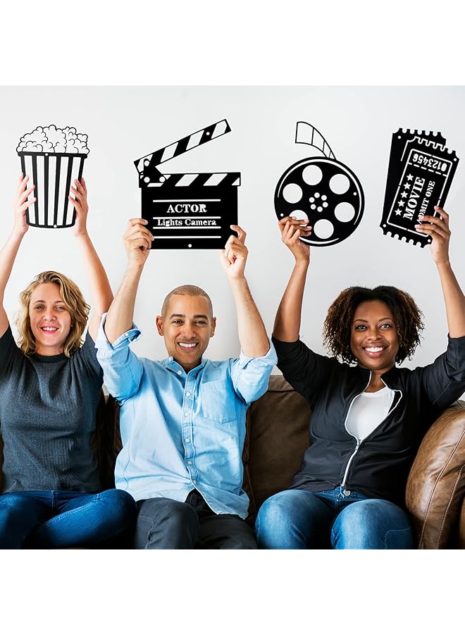 erorex 5 Pieces Movie Theater Decor Home Movie Theater Room Decor Cinema And Popcorn Wall Art Metal Movie Reel Wall Sign Home Theater Action Sign Cinema Movie Film Wall Decoration For Home Party Decor - Image 5