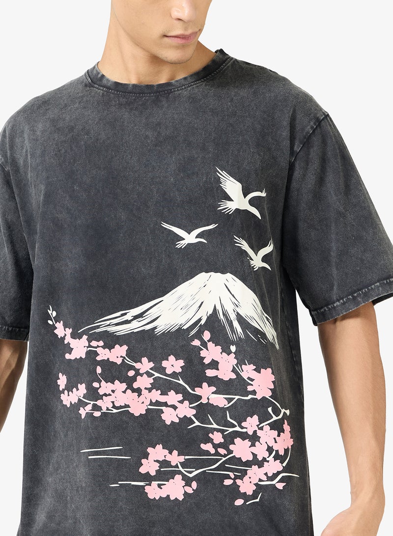 Seventy Five Acid Wash Graphic Print Oversized T-Shirt - Image 3