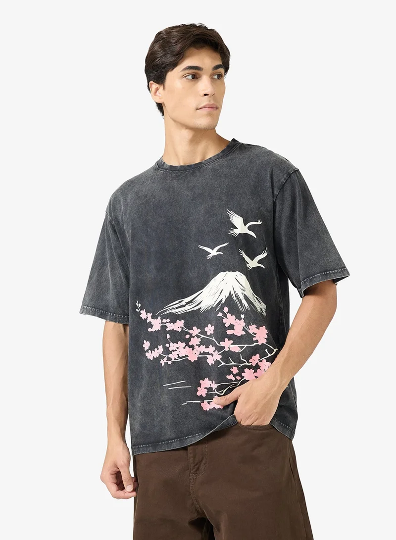 Seventy Five Acid Wash Graphic Print Oversized T-Shirt