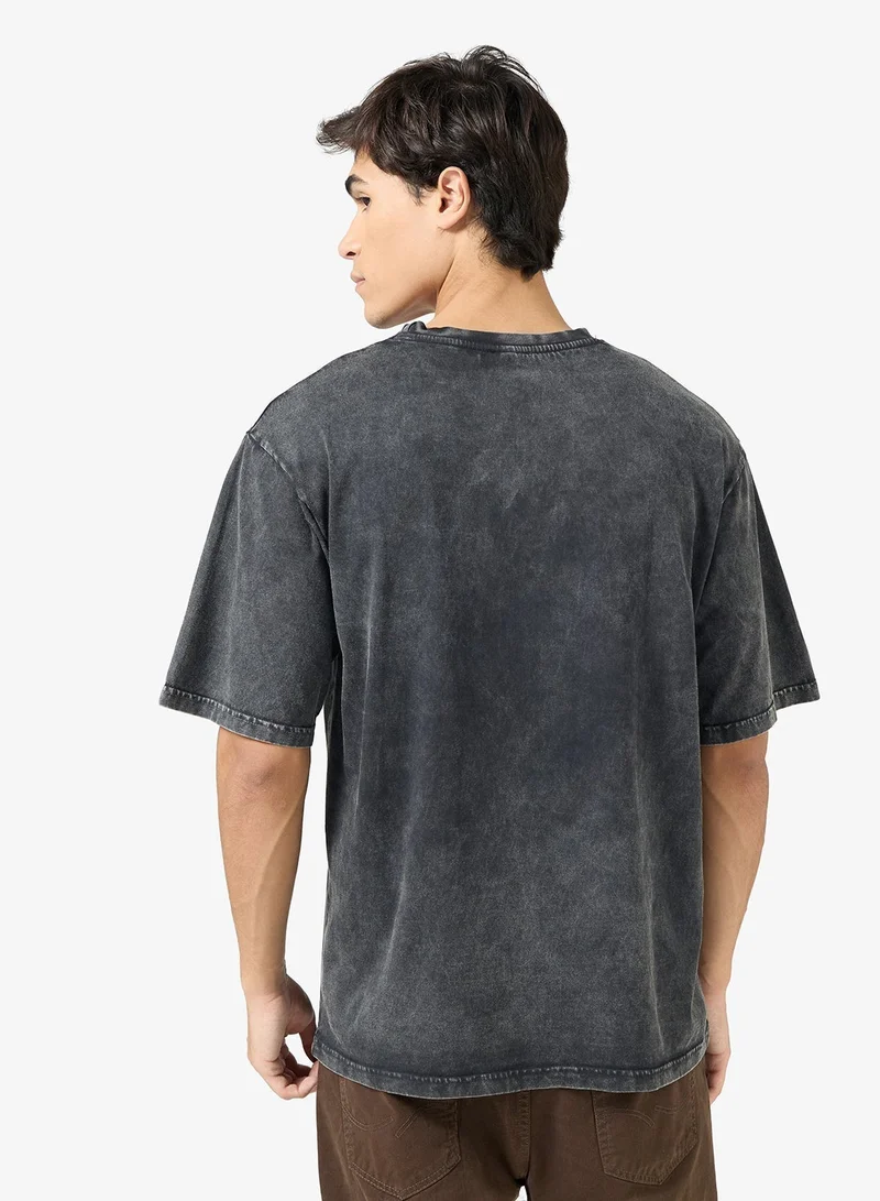 Seventy Five Acid Wash Graphic Print Oversized T-Shirt