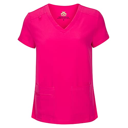 Natural Uniforms Women's Cool Stretch V-Neck Top and Cargo Pant Set (Hot Pink, Large) - Image 2