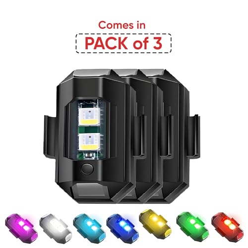 Autofy Airplane Light (7 Colors) [**Pack of 3**] Waterproof Universal Warning Signal Blinker LED Strobe Rechargeable Safety Light for Bike Motorcycles Cars Bicycle Drones Helmet - Image 2