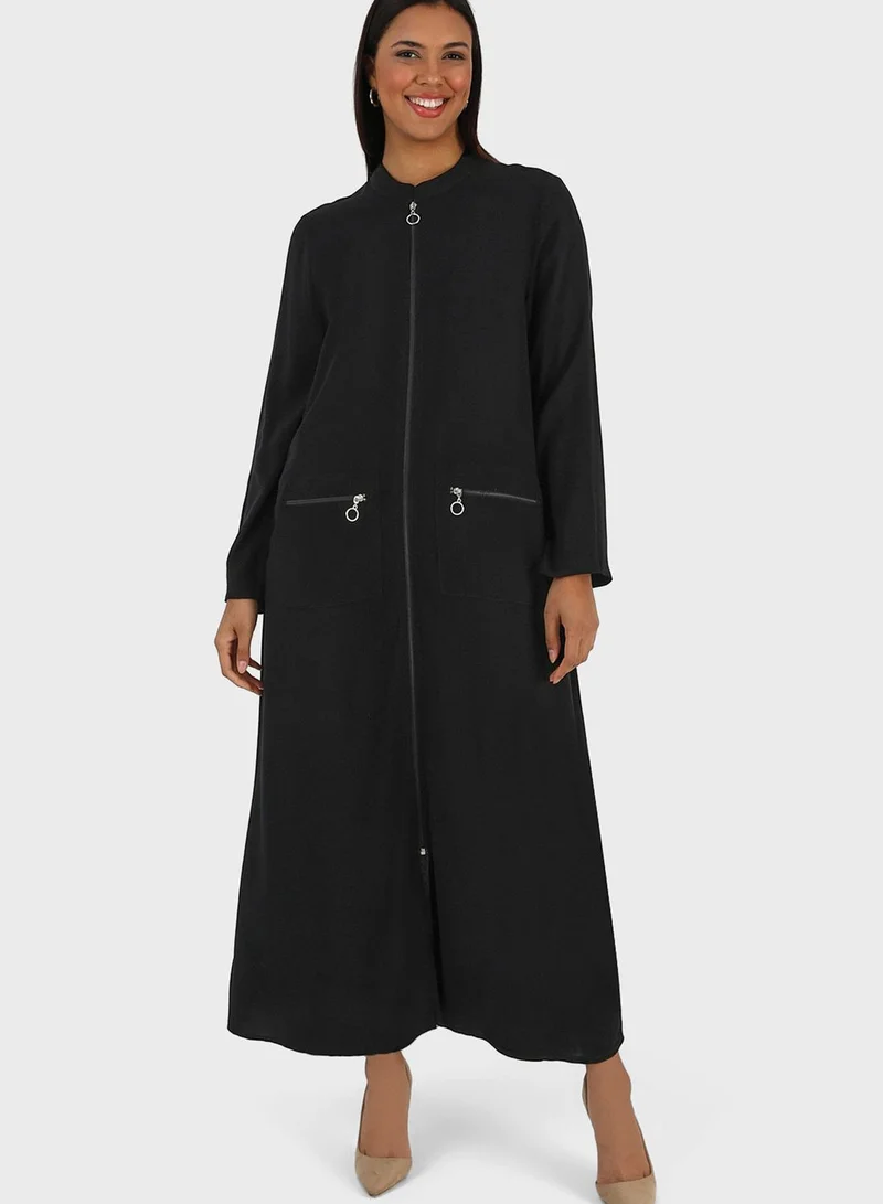 Alia by modanisa Zip Pocket Detail Abaya