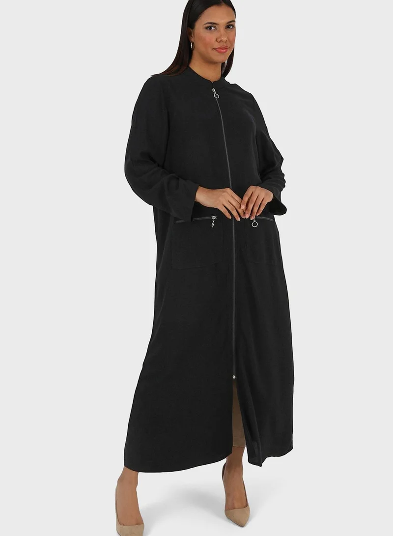 Alia by modanisa Zip Pocket Detail Abaya