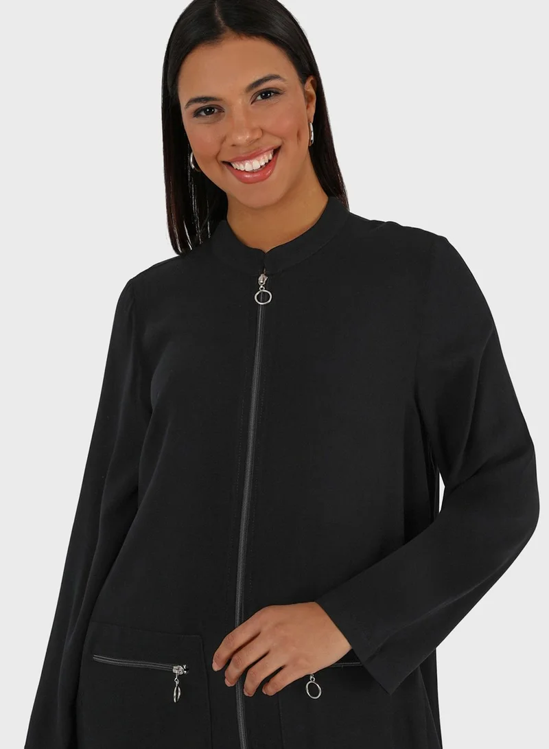 Alia by modanisa Zip Pocket Detail Abaya