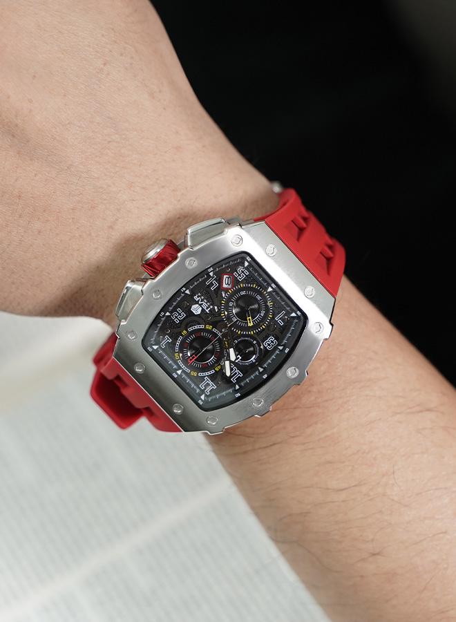 TSAR BOMBA Elemental Series 43mm Chronograph Men's Watch with Red Silicone Strap - Image 4