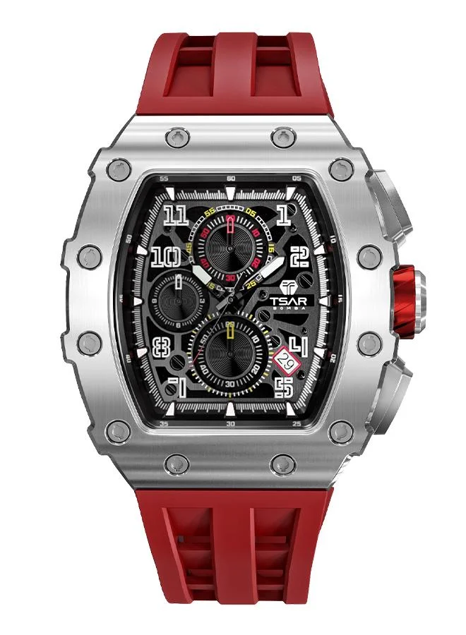 TSAR BOMBA Elemental Series 43mm Chronograph Men's Watch with Red Silicone Strap