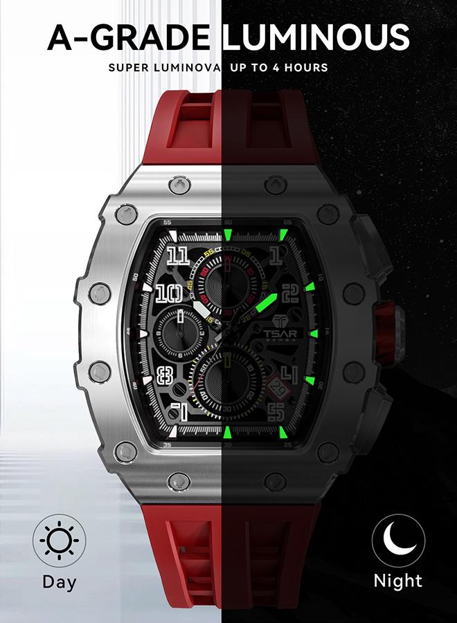 TSAR BOMBA Elemental Series 43mm Chronograph Men's Watch with Red Silicone Strap - Image 5