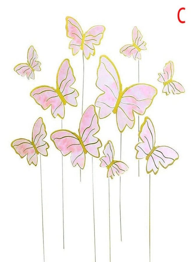 Selibration Cardboard Bronzing Butterfly Cake Topper (Pink) For Butterfly Party Ornaments, Wedding Party Baking Cake Topper, Kids Birthday Baby Shower Event And Party Supplies (Set Of 10pcs) - Image 1