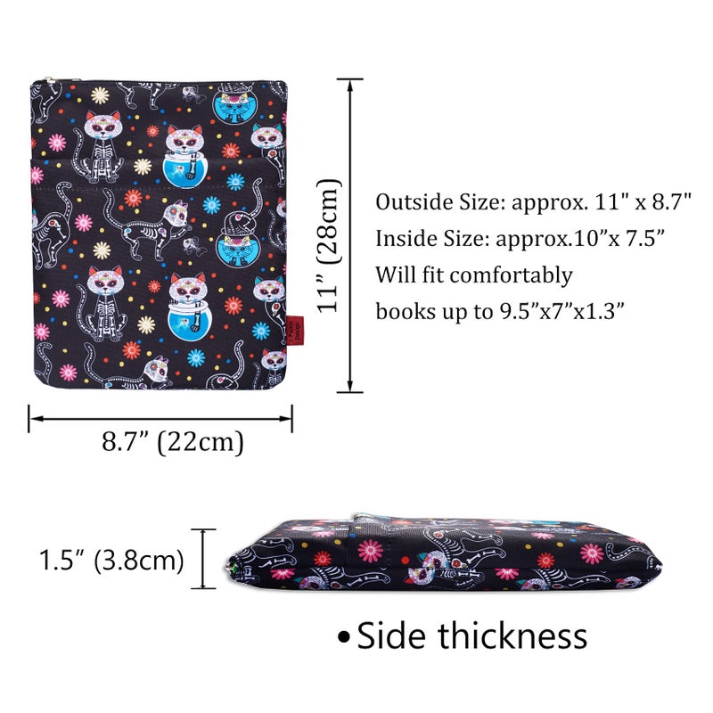 LParkin Day of The Dead Cats Book Sleeve, Dia De Los Muertos Skull Book Covers for Paperbacks Book Sleeves with Zipper 11 X 8.5 Inch - Image 2