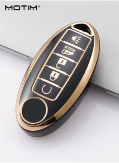 Motim Car Key Case Shell for Nissan, 5 Buttons Full Protection Fob Protector Shell, Soft TPU Key Fob Cover for Altima Armada Maxima Murano Pathfinder Rogue Infiniti 2017 to 2022 for Nissan, Black  - Image 1