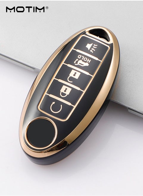 Car Key Fob Cover Key Case for Nissan, 5 Buttons Full Protection Fob Protector Shell, Soft TPU Key Fob Cover for Altima Armada Maxima Murano Pathfinder Rogue Infiniti 2017 to 2022 for Nissan, Black