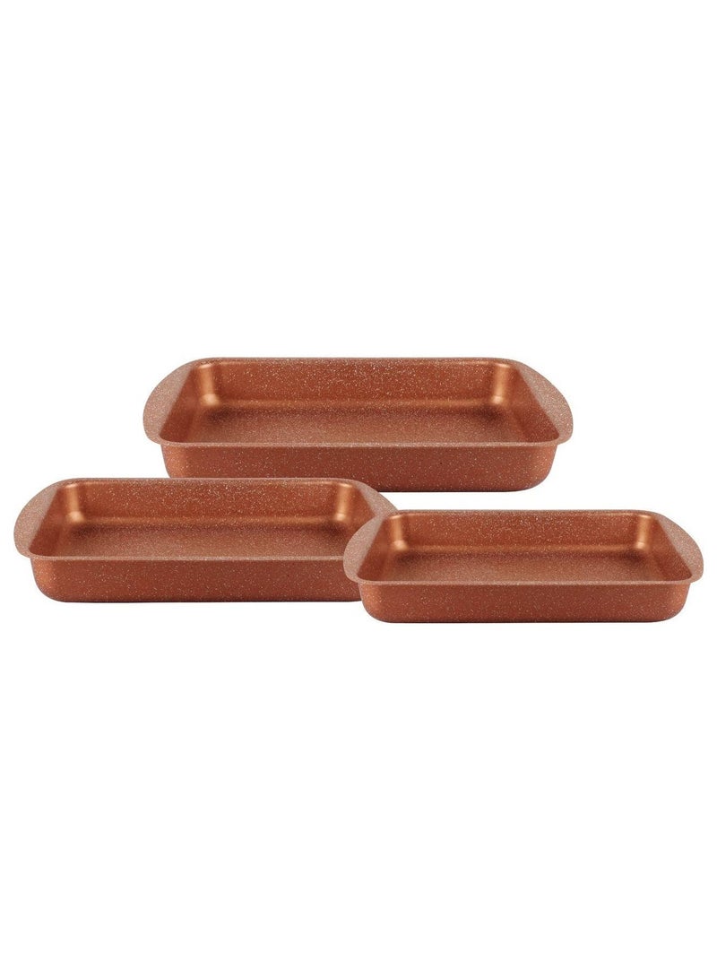 DubaiGallery 3-Pieces Granite Square Pan Set Rose Gold Small Bakeware Pan (32x22), Medium Bakeware Pan (35x25), Large Bakeware Pan (38x28)cm  - Image 1