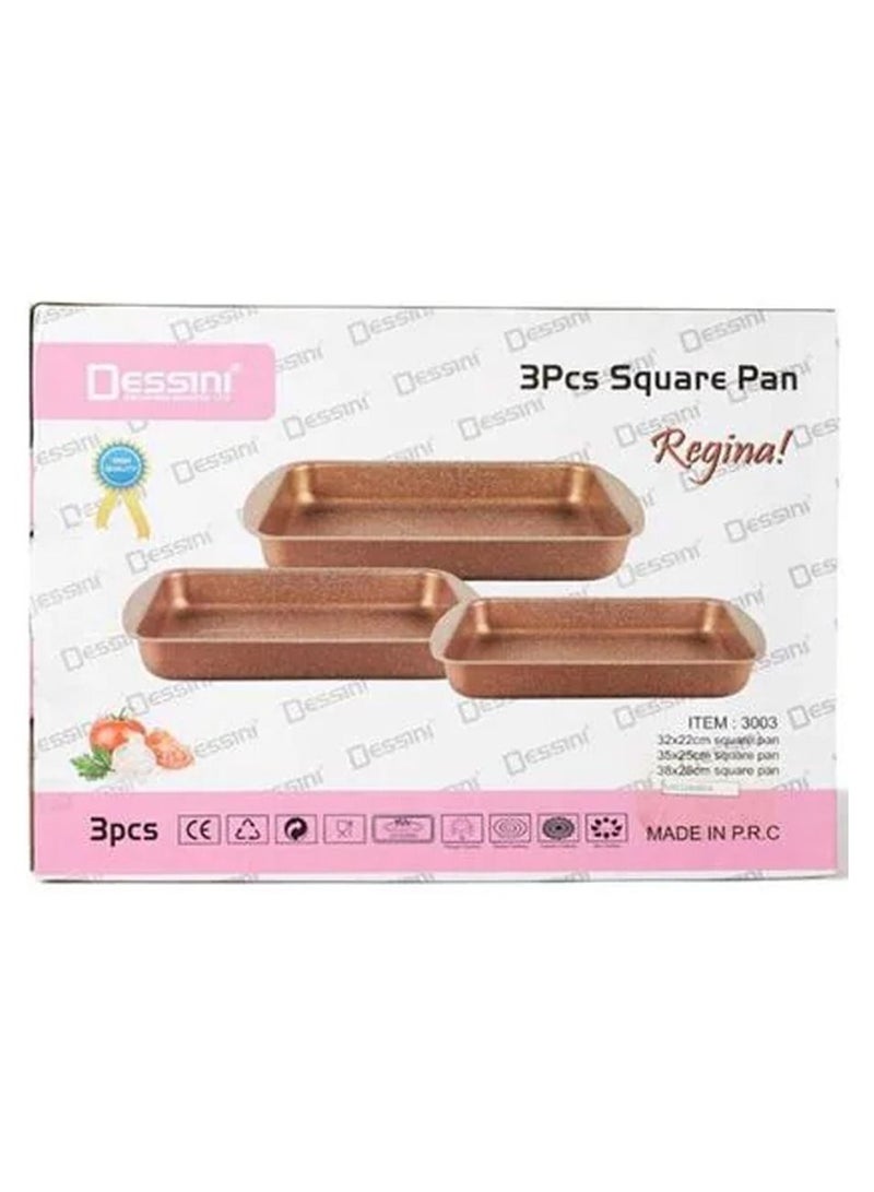 DubaiGallery 3-Pieces Granite Square Pan Set Rose Gold Small Bakeware Pan (32x22), Medium Bakeware Pan (35x25), Large Bakeware Pan (38x28)cm  - Image 5