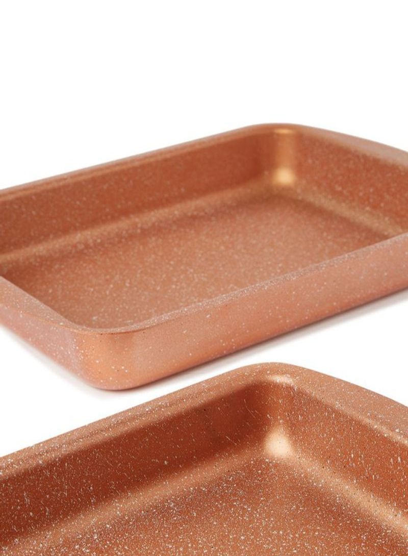 DubaiGallery 3-Pieces Granite Square Pan Set Rose Gold Small Bakeware Pan (32x22), Medium Bakeware Pan (35x25), Large Bakeware Pan (38x28)cm  - Image 3