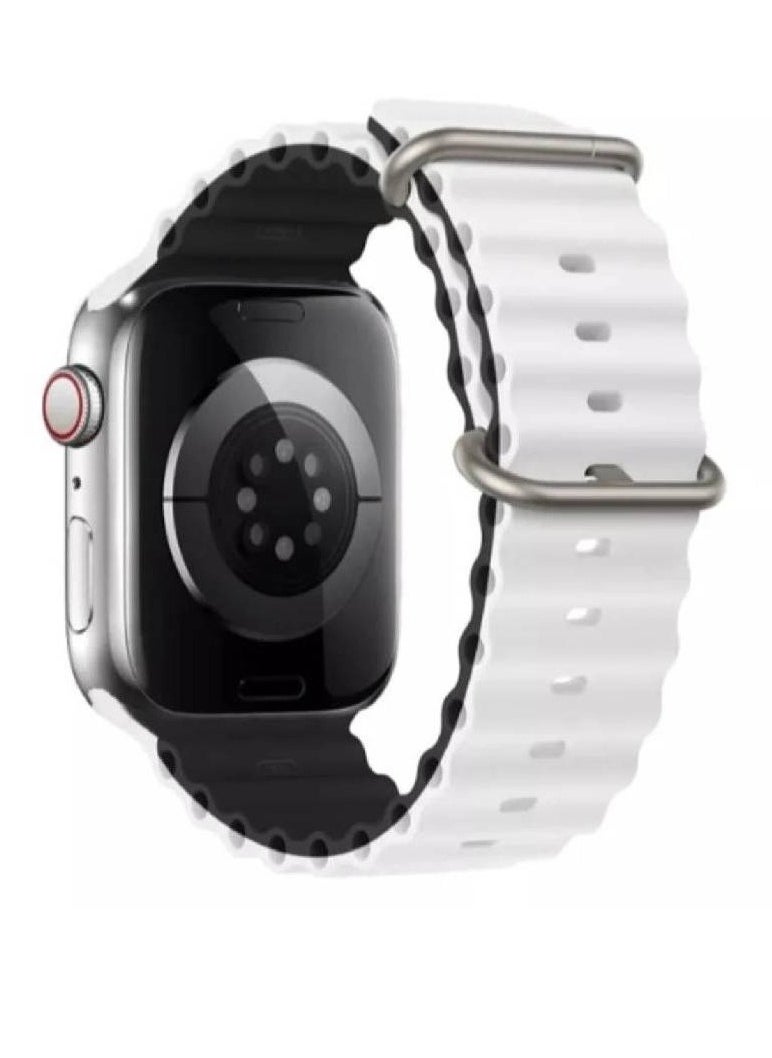 GENNEXT - Ocean Silicone Rubber Watch Band Strap For Apple Watch Ultra 49mm/45mm/44mm/42mm Ocean Dual Colored White/Black - Image 1