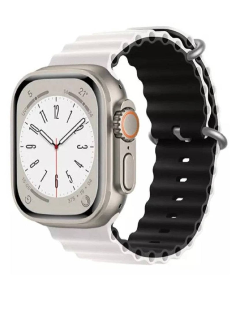 GENNEXT - Ocean Silicone Rubber Watch Band Strap For Apple Watch Ultra 49mm/45mm/44mm/42mm Ocean Dual Colored White/Black - Image 1