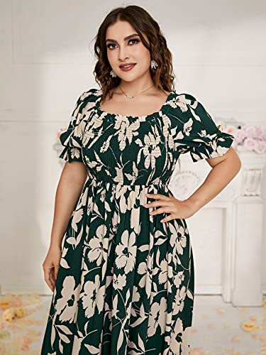 MakeMeChic Women's Plus Size Boho Floral Maxi Dress Curvy Short Sleeve Shirred Squared Neck Flomal Long Dress A Multicolor 1XL - Image 4